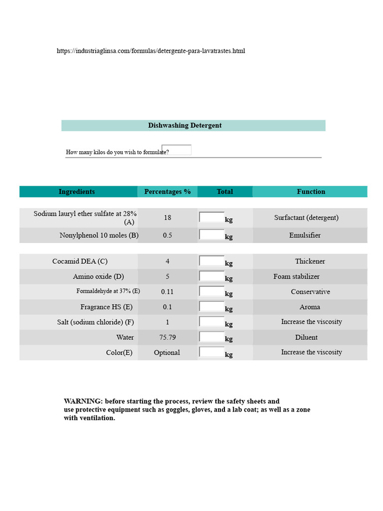 Formulas for Cleaning Products | PDF | Glycerol | Chemical Substances
