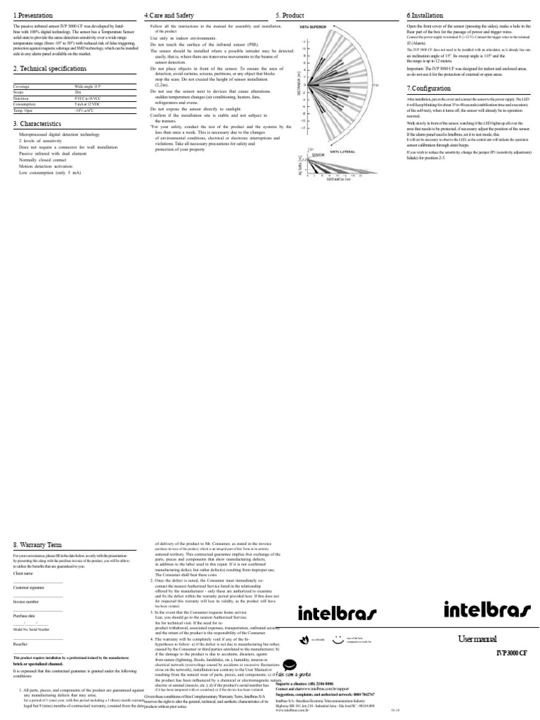 Intelbras IVP 3000 CF Sensor Manual | PDF