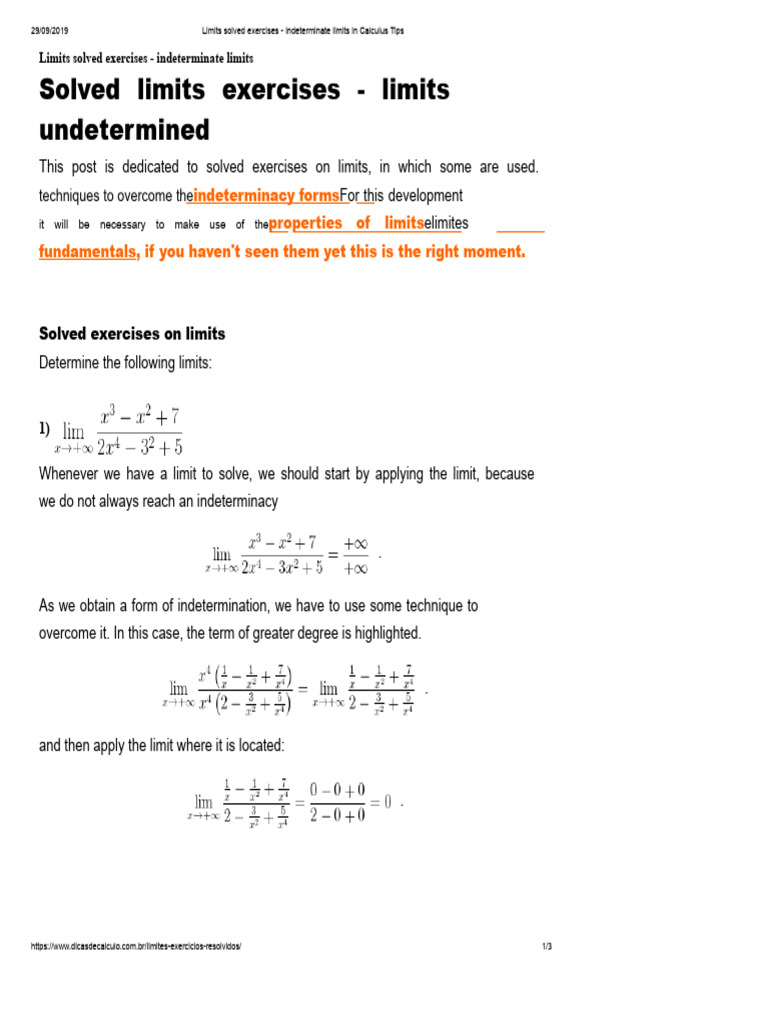 Limits Solved Exercises - Indeterminate Limits in Calculus Tips PDF ...