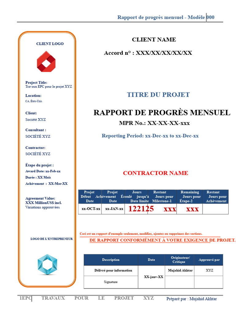 Rapport Mensuel EPC Projet XYZ | PDF | Transport | Sécurité