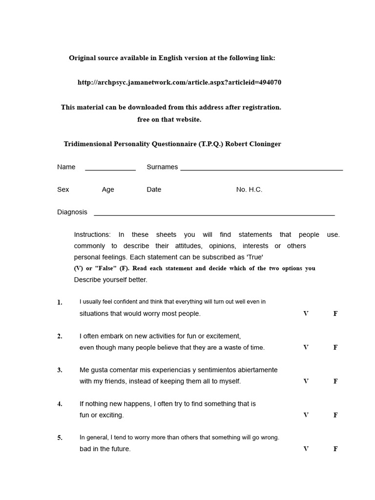 Tridimensional Personality Questionnaire | PDF | Psychological Concepts ...