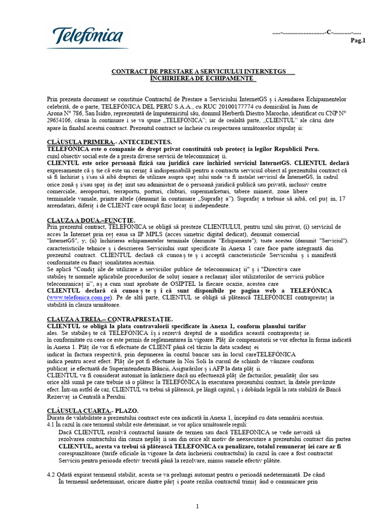 Model Contract Pentru Telefonie | PDF