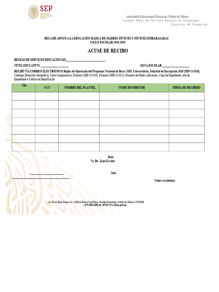 FORMATO - ACUSO DE RECEBIMENTO - Formatos 2019 | PDF