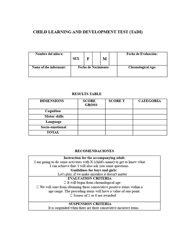Child Development Assessment Tool | PDF | Hand | Shape