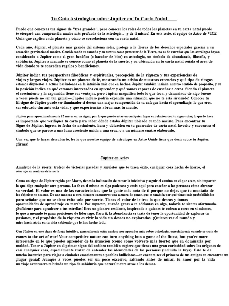Júpiter en tu Carta Natal: Significado y Guía | PDF | Horóscopo ...