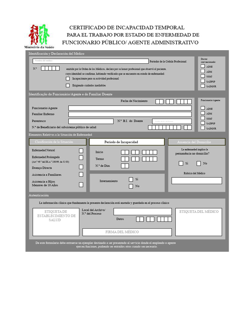 Certificado de Incapacidad Temporal para Funcionarios | PDF | Medicina ...