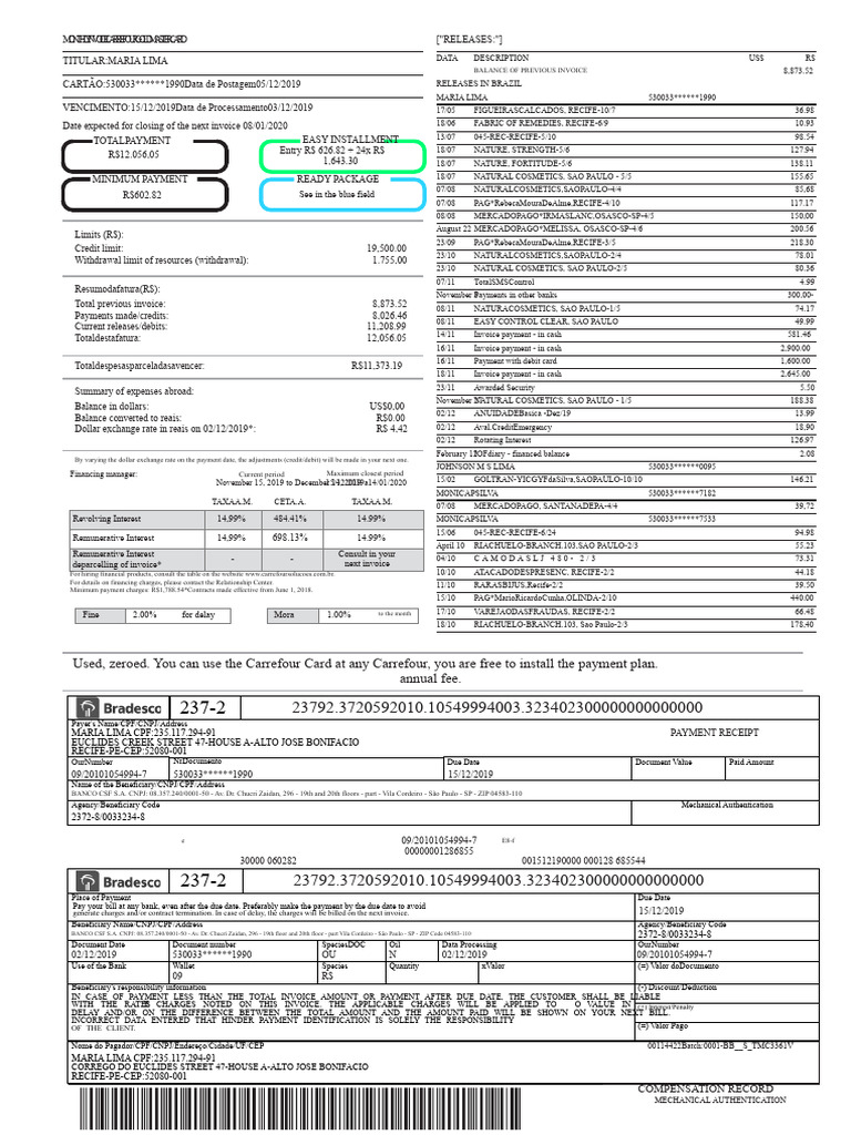 Carrefour Gold Mastercard Invoice Summary | PDF | Credit Card | Payments