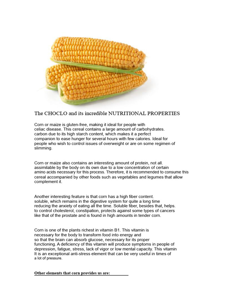 Nutritional Benefits of Corn and Recipe | PDF | Dietary Fiber | Diet ...