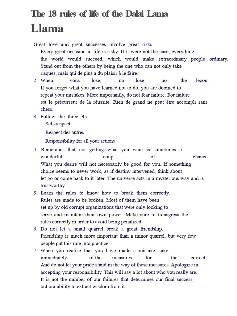 Dalai Lama's 18 Life Rules Explained | PDF
