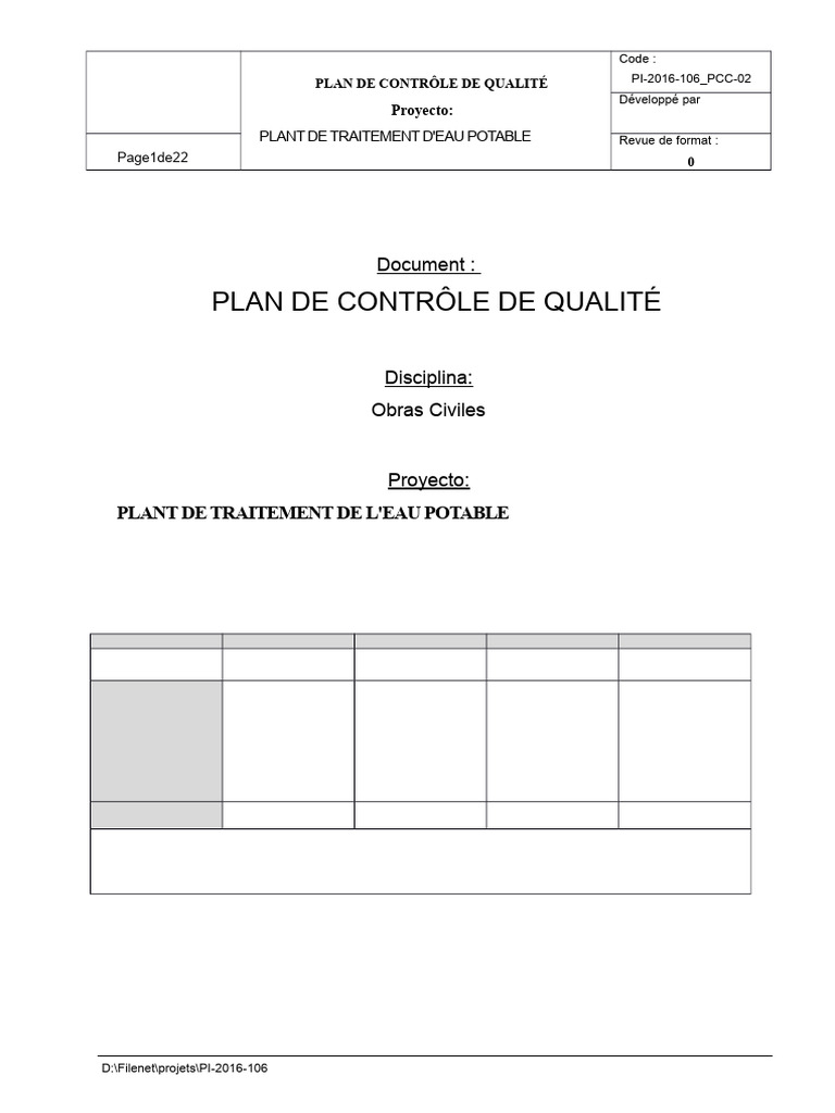 Plan de Contrôle de Qualité Eau Potable | PDF | Management de la ...