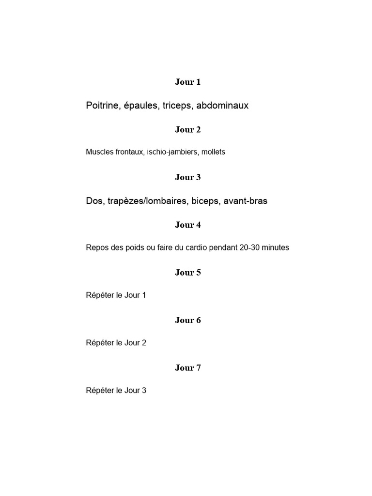 Programme d'entraînement sur 4 semaines | PDF | Musculation | Musculation