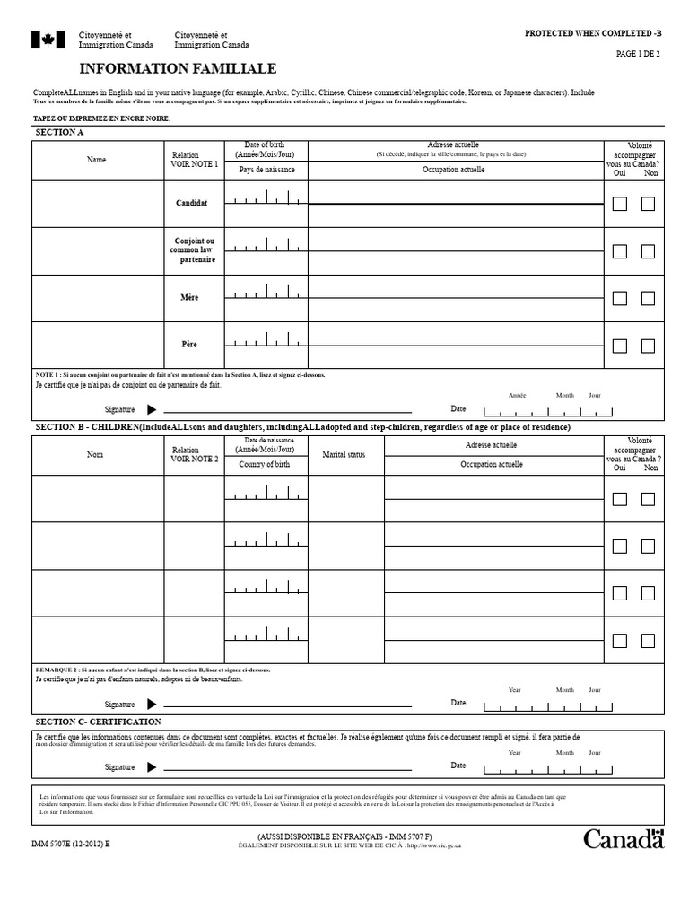Formulaire d'information familiale IMM 5707 | PDF | Gouvernement et ...