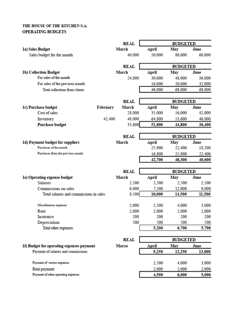 The Kitchen House - Master Budget | PDF | Expense | Budget