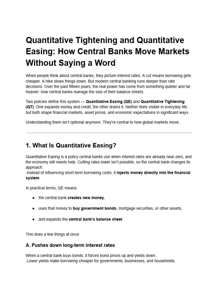 Quantitative Tightening and Quantitative Easing - How Central Banks ...