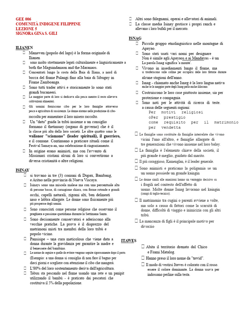 Lezione 5 (Isinay, Ilianen, Isnag, Itawes) | PDF