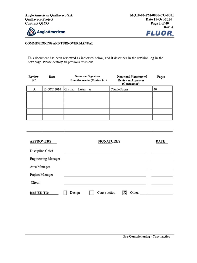 Quellaveco Project Commissioning Manual | PDF