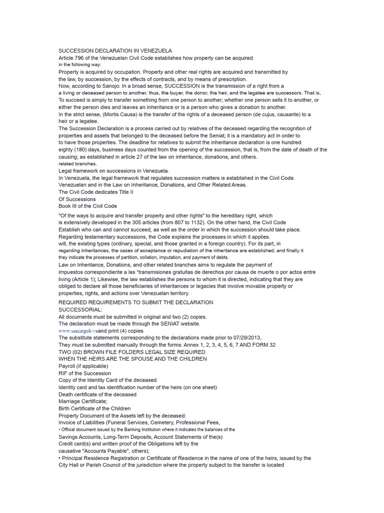 Succession Declaration in Venezuela | PDF | Accounts Payable | Inheritance