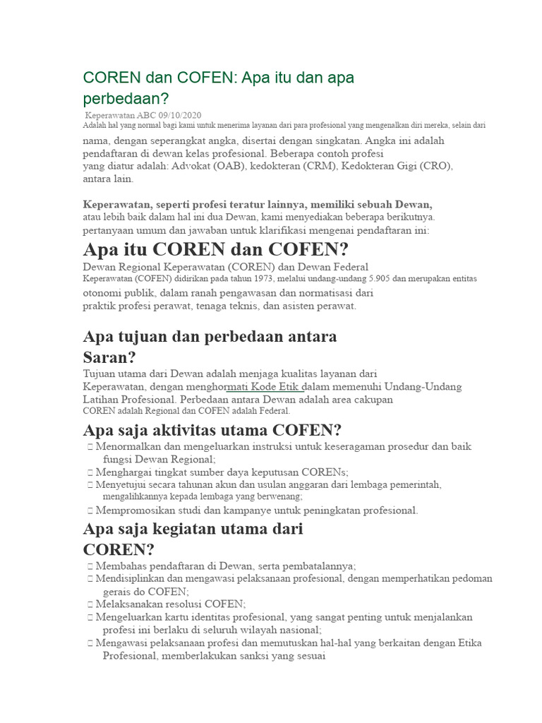 Perbedaan COREN dan COFEN dalam Keperawatan | PDF