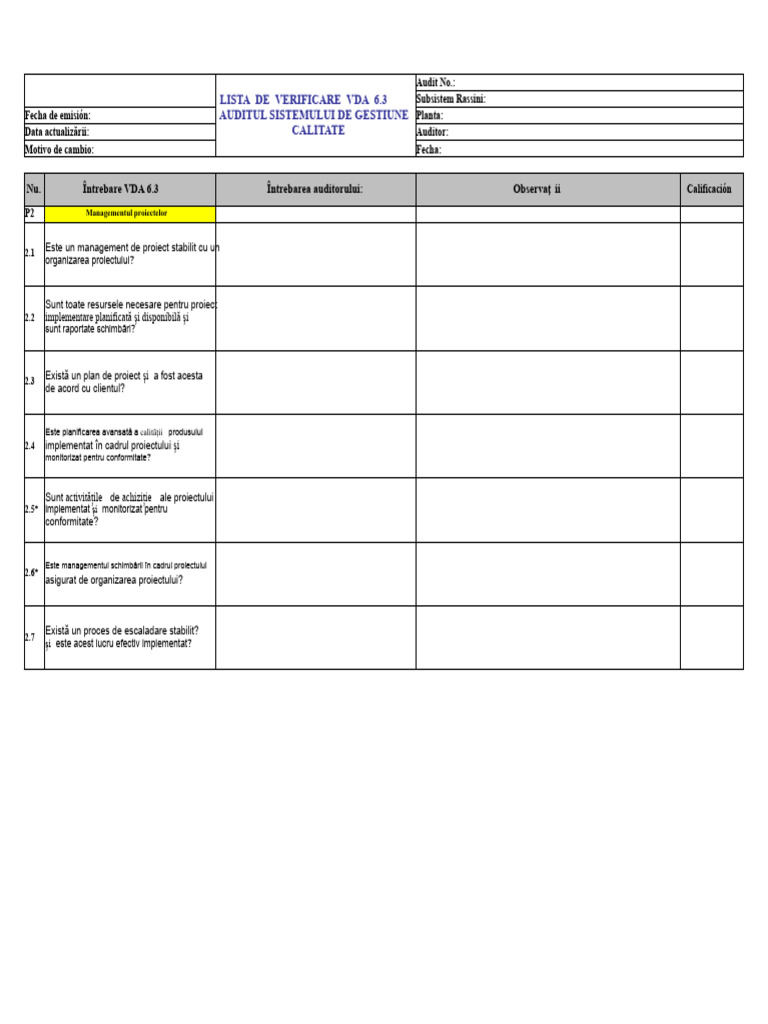 Checklist de Trabajo Vda 6.3 | PDF