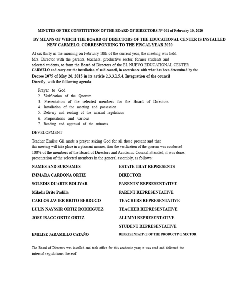 Board of Directors Meeting Minutes 2020 | PDF