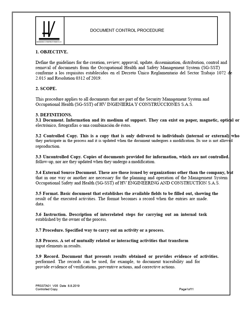 Document Control Procedure for SG-SST | PDF | Employment | Regulatory ...