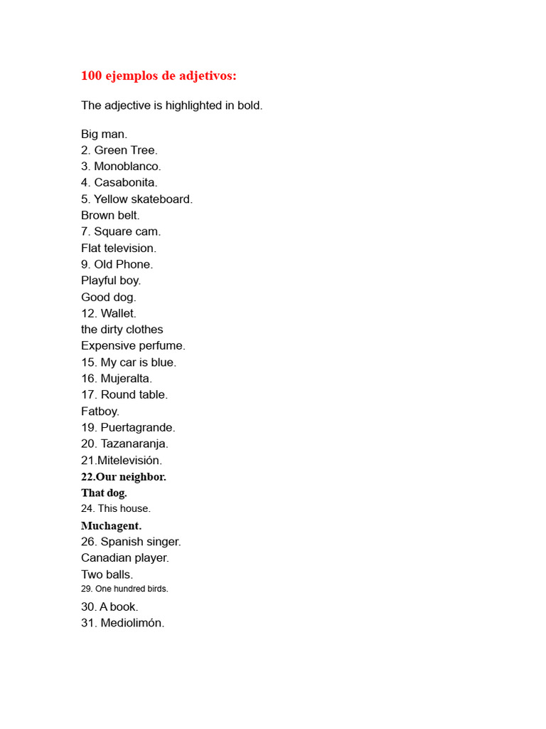 100 Examples of Adjectives | PDF
