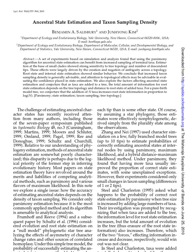 Ancestral State Estimation and Taxon Sampling Density: Syst. Biol | PDF ...