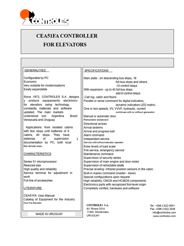 Cea51fa Controller For Elevators | PDF | Elevator | Manufactured Goods