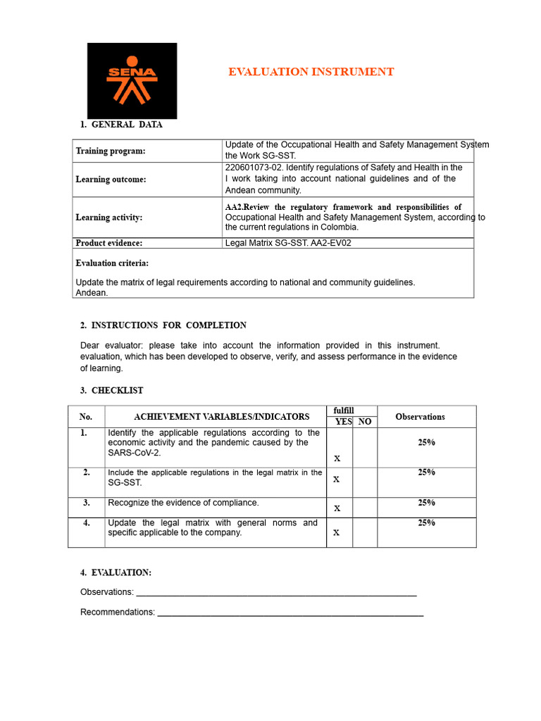 Occupational Health Safety Evaluation Tool | PDF