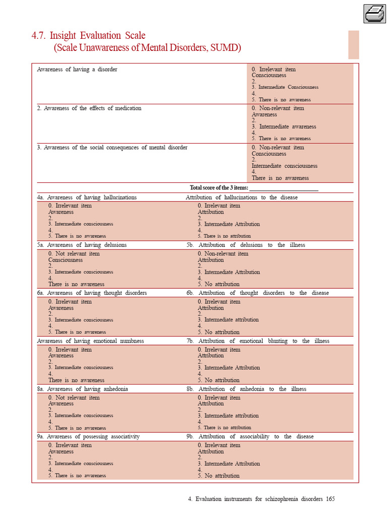 Insight Evaluation Scale for Mental Disorders | PDF | Mental Disorder ...