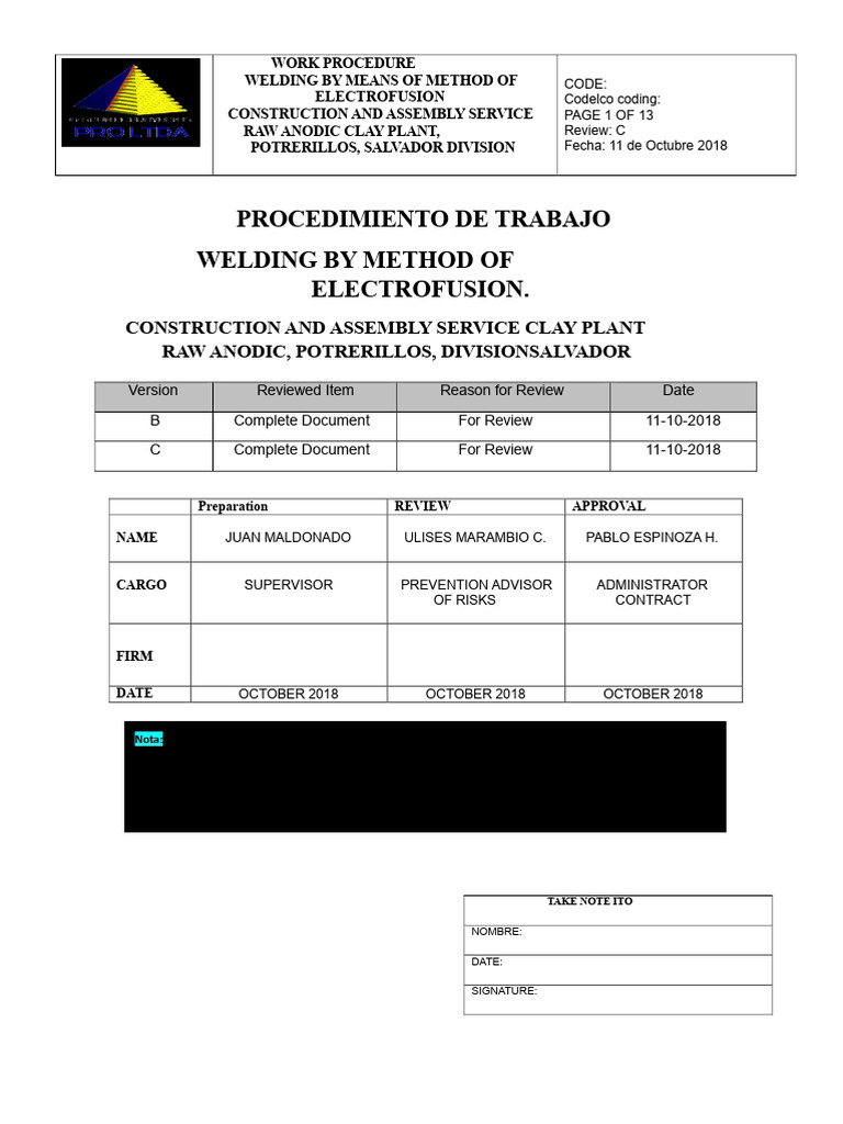 Electrofusion Welding Procedure Guide | PDF | Personal Protective ...
