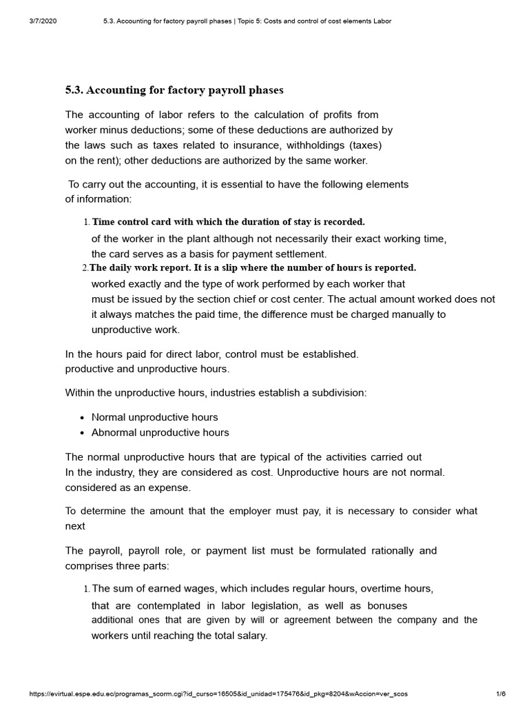 5.3. Accounting For Factory Payroll Phases | PDF | Payroll | Tax Deduction