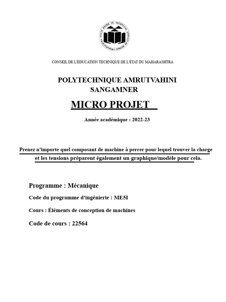 Micro Projet : Analyse d'un Composant de Machine à Forer | PDF ...