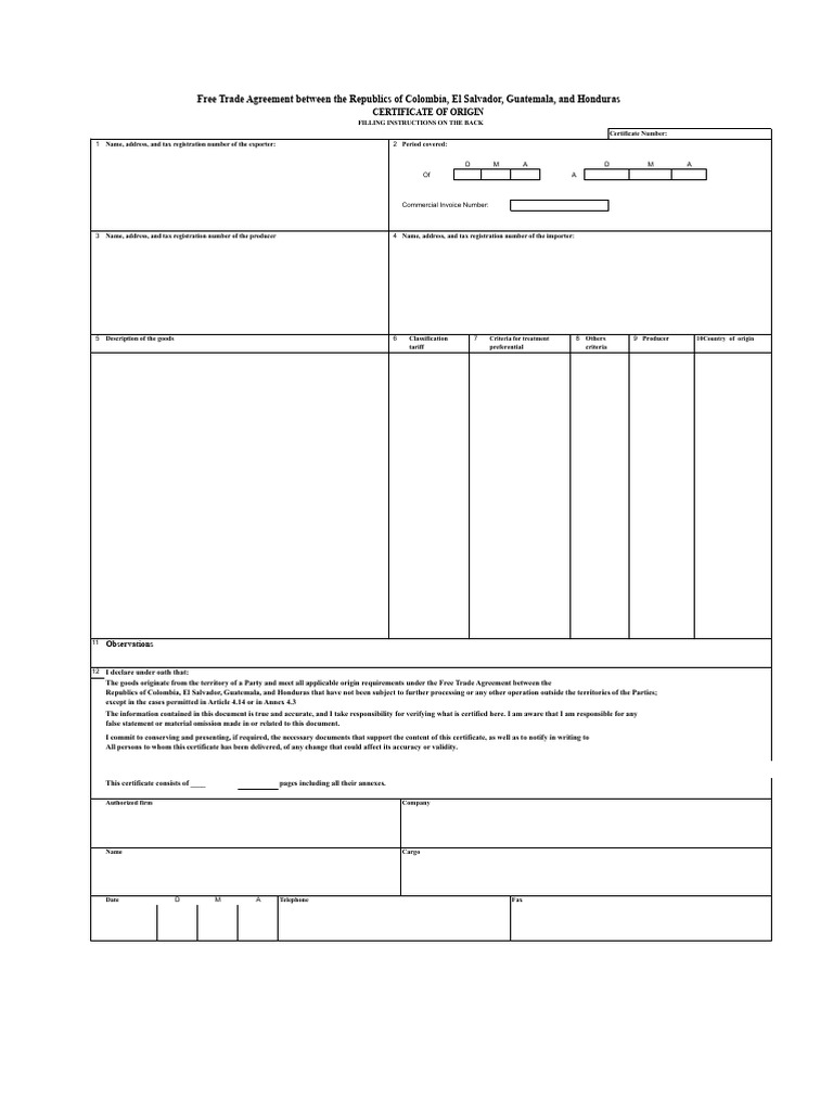 Certificate of Origin Instructions for FTA | PDF | Trade ...