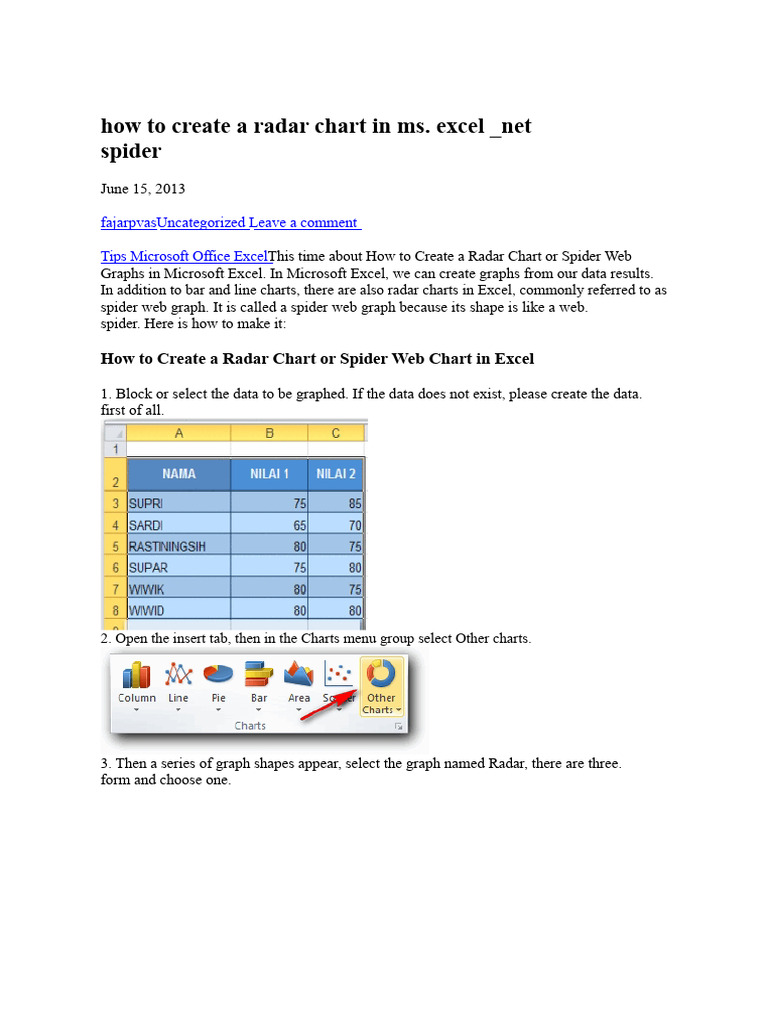 Create a Radar Chart in Excel | PDF | Chart | Microsoft Excel