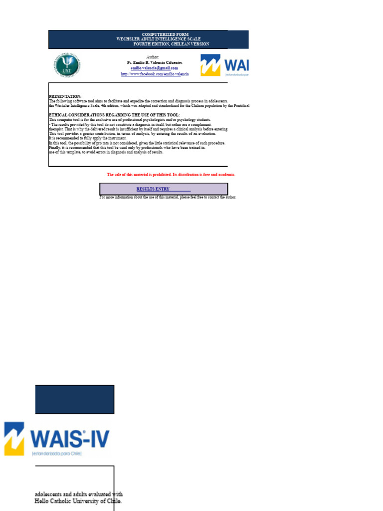 Test, WAIS IV Tabulation Computerized Form V.ch. (Version 2.0 2015 ...
