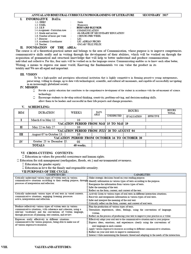 Annual and Bimonthly Literary Curriculum Programming | PDF | Curriculum ...