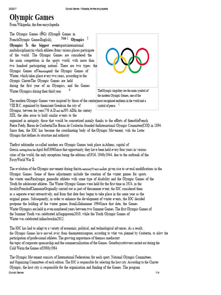 Olympic Games - Wikipedia, The Free Encyclopedia | PDF | Olympic Games ...