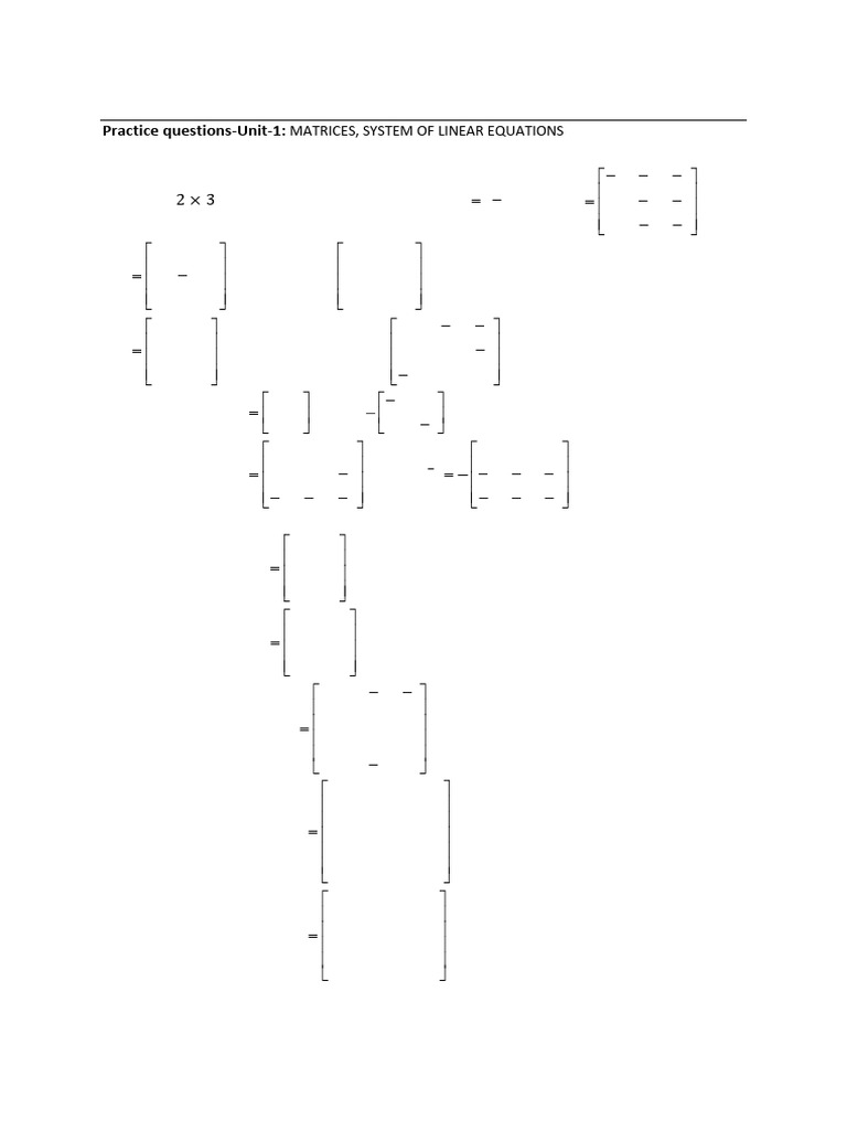 Matrices and Linear Equations Practice | PDF | Mathematical Analysis ...