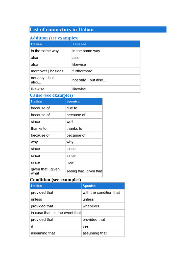 Italian Connectors: Usage Guide | PDF