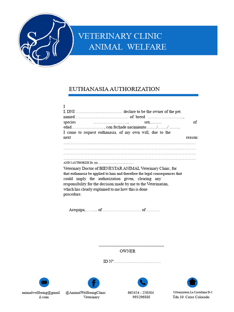 Euthanasia Authorization for Pets | PDF