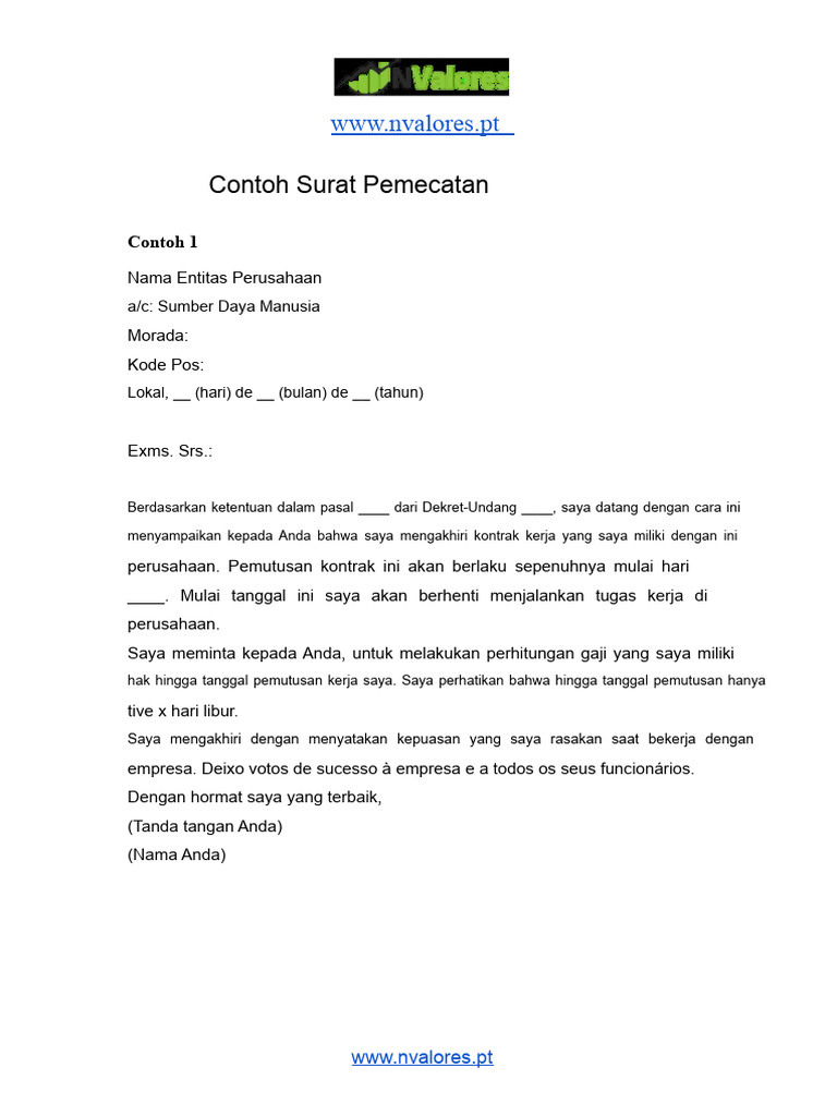 Contoh Surat Pemecatan Kerja Formal | PDF