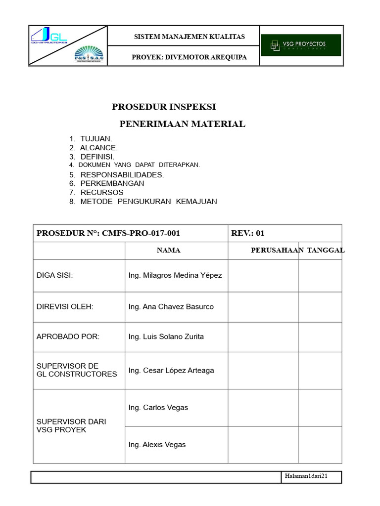 Prosedur Inspeksi Material Divemotor | PDF