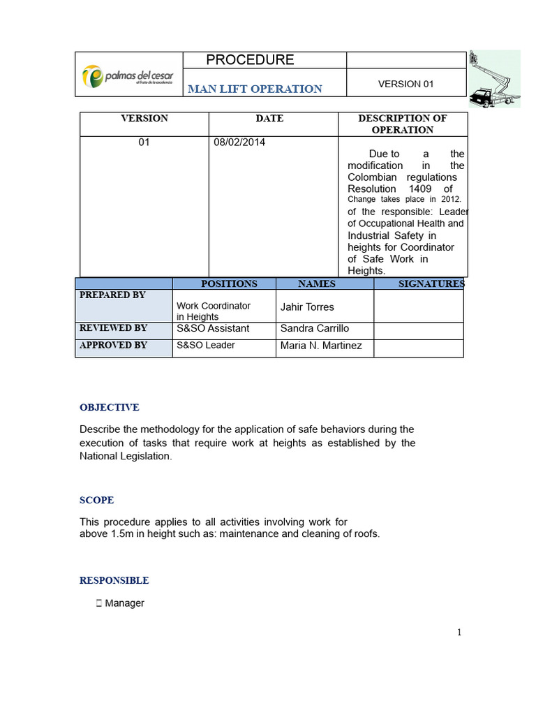 Man Lift Procedure | PDF | Occupational Safety And Health | Elevator