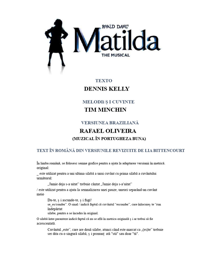 Matilda - Scena 1 - Musical În Bună Limba Română | PDF