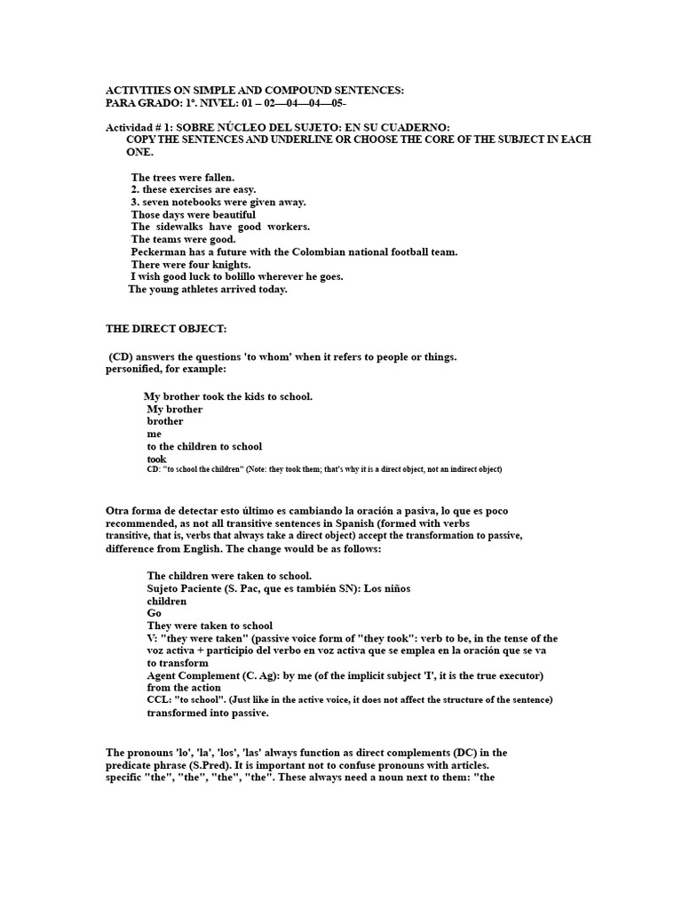 Grammar Activities for Sentence Structure | PDF | Subject (Grammar) | Verb