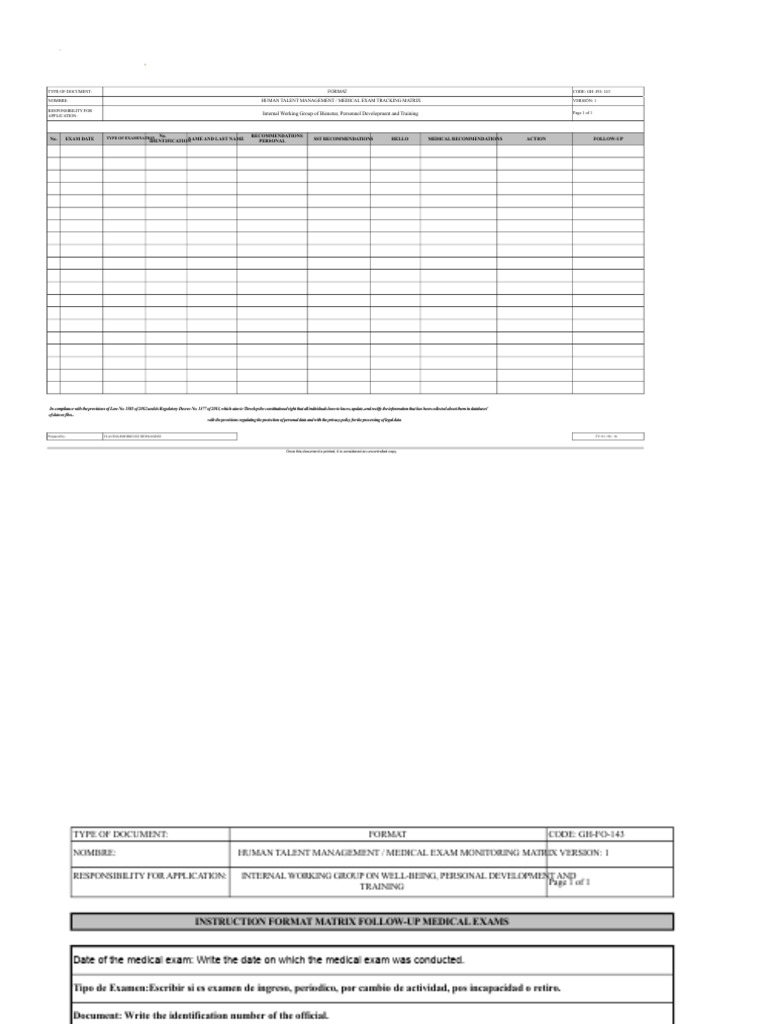Medical Exam Tracking Matrix Guide | PDF