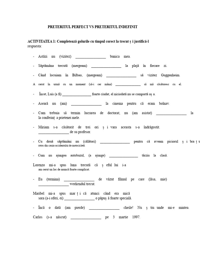 Preterit Perfect VS Preterit Indefinit 2 | PDF