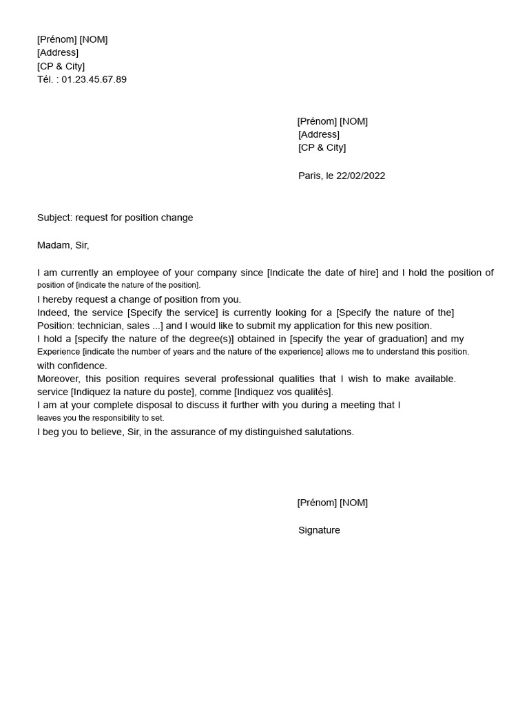 Request For Job Change For An Employee | PDF