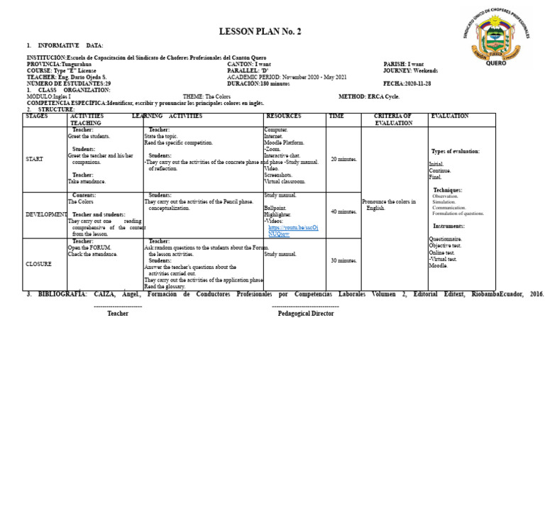 Type E License English Lesson Plan | PDF | Lesson Plan | Learning